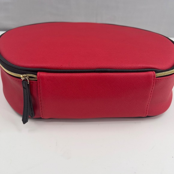 Red Round Train Case Vanity Bag Coquette Travel Cosmetic Organizer - Picture 3 of 5